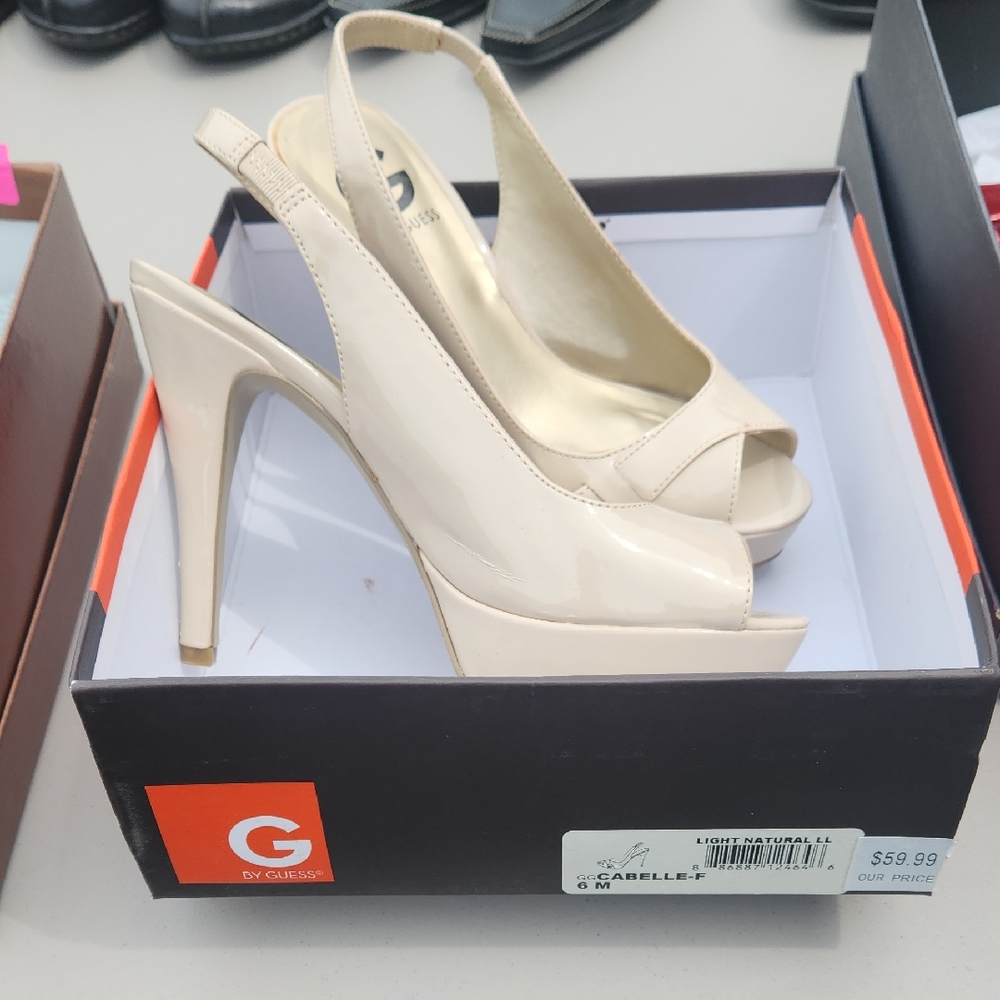 G by Guess Cream Slingback Heels